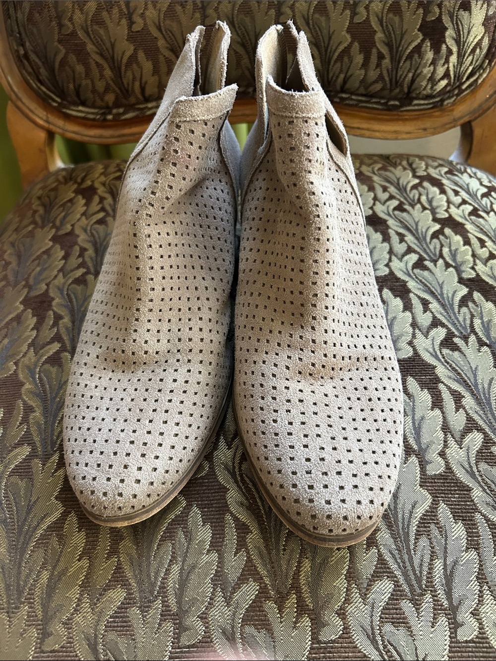 Women’s Taupe Perforated Suede Ankle Boots